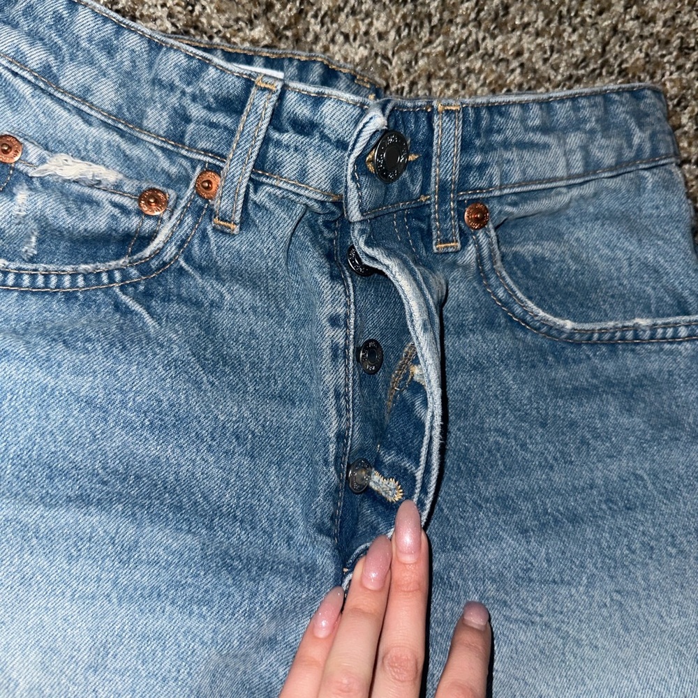 Zara High Waisted Denim Distressed Shorts - Picture 10 of 13
